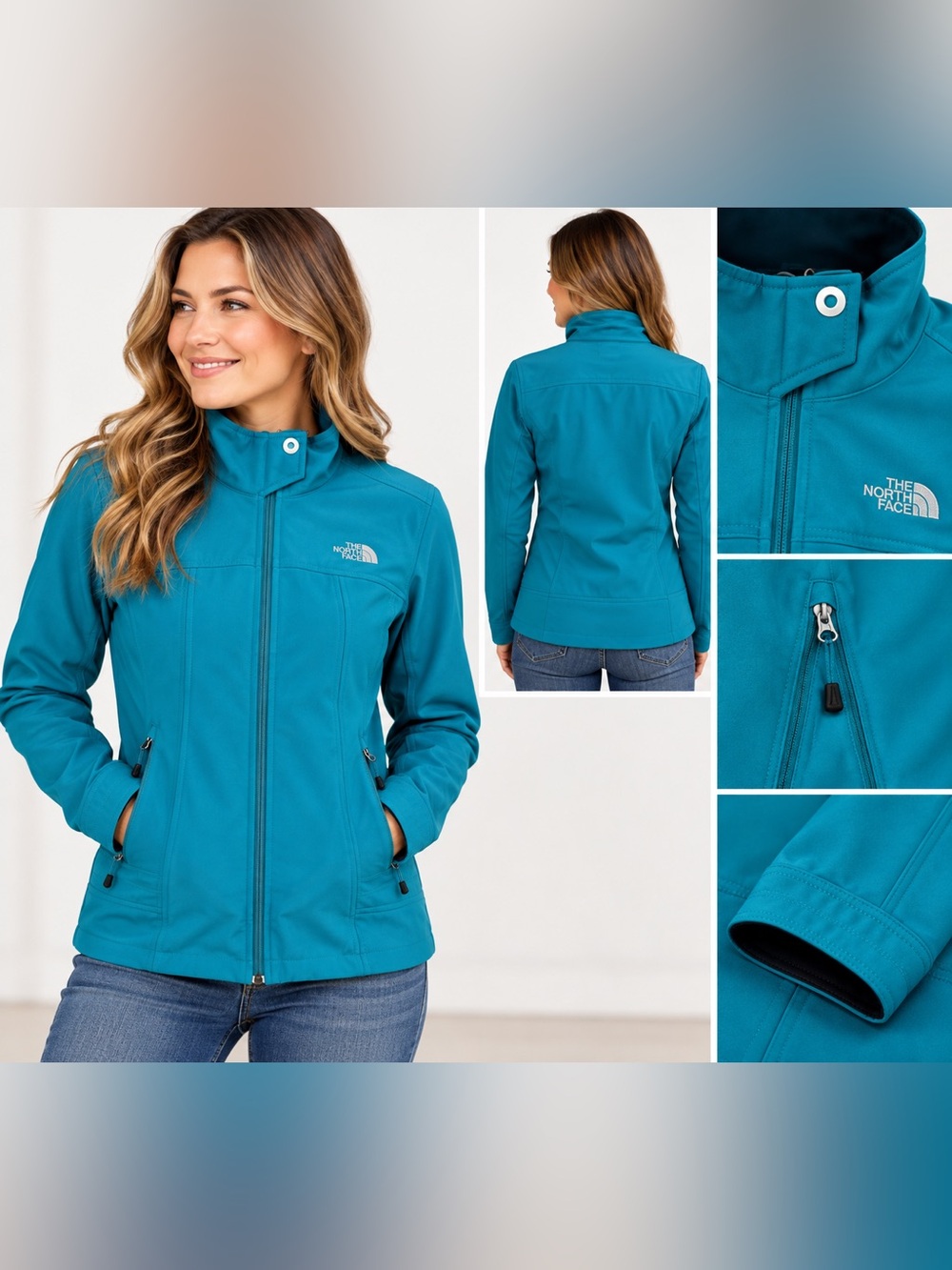 The North Face Women’sTeal Soft ShellJacket Medium Full Zip Fleece Lined Stretch
